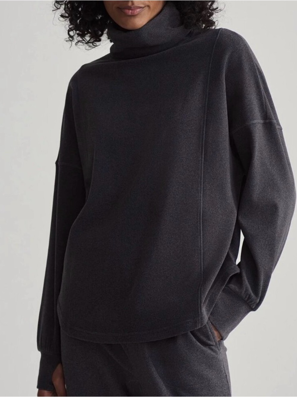 Varley Women XS Rainer Roll Neck Jumper Turtleneck Gray Black Shirt Pullover